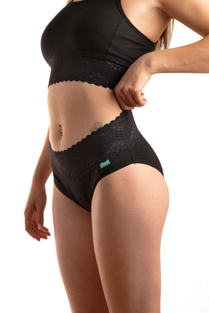 AFRODITA. Calceta menstrual absorció normal amb blonda 1 AFRODITA. Calceta menstrual absorció normal amb blonda