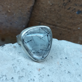 anell plata quars cristall roca hiali turmalina negra