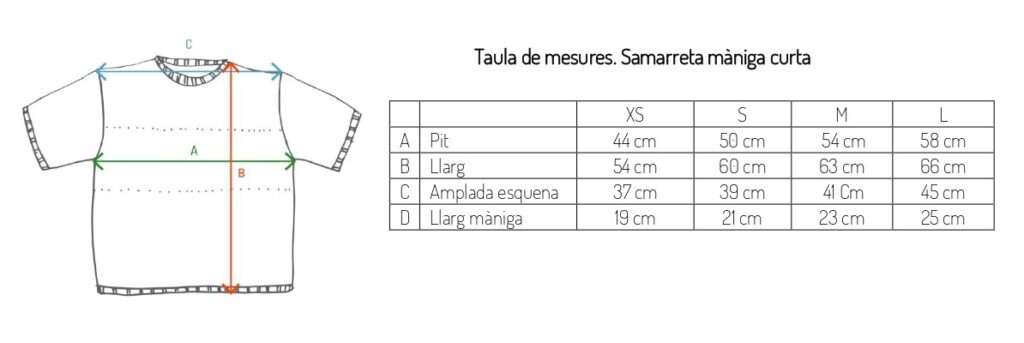 Taula de mesures. Samarreta de ratlles